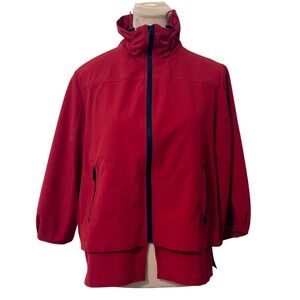 Chico's Zenergy Womens Red‎ Full Zip Layered Hem Jacket Size 1 M Funnel Neck